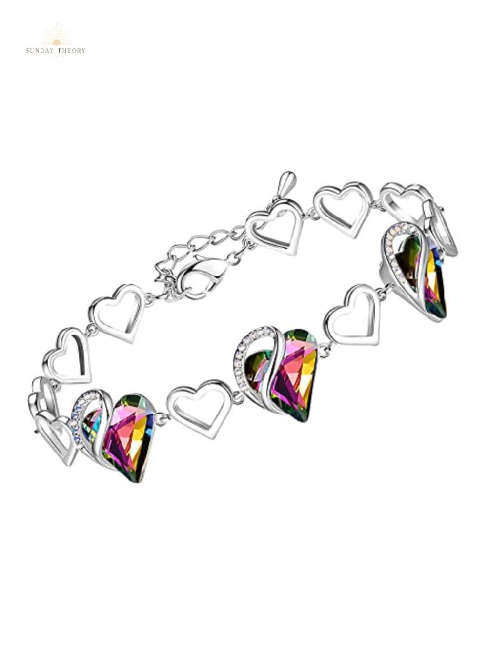 Silver Tone Rhodium Plated link Charm Bracelet for Women, 7 inch, Gift